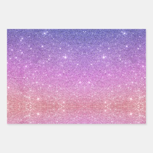 Mermaid Ombre + Iridescent Rainbow Glitzer Geschen Geschenkpapier Set (Vorderseite 2)