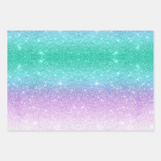 Mermaid Ombre + Iridescent Rainbow Glitzer Geschen Geschenkpapier Set (Vorderseite 3)