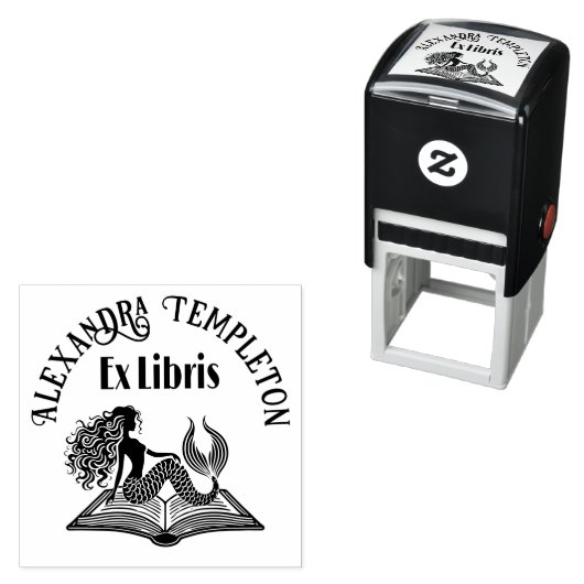 Mermaid on Open Book with Ex Libris Name Permastempel (Beispiel)