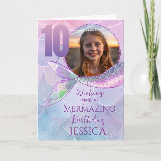 Mermaid One Photo 10th Birthday Card Karte (Vorderseite)