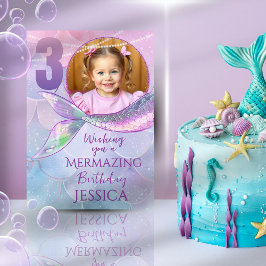 Mermaid One Photo 3rd Birthday Card Karte