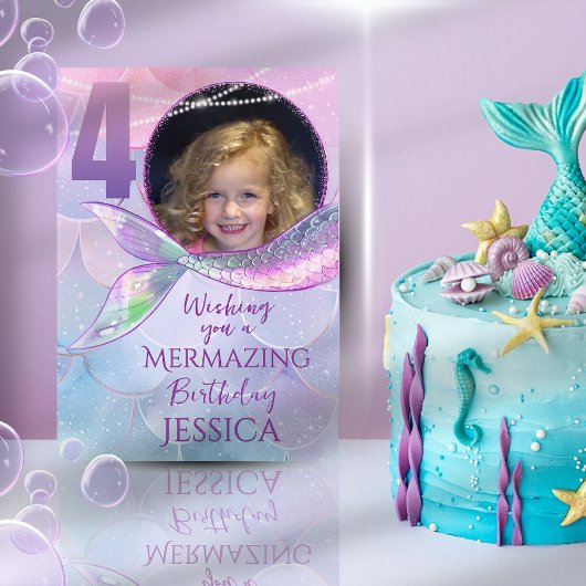 Mermaid One Photo 4th Birthday Card Karte