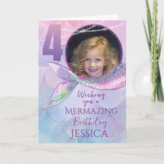 Mermaid One Photo 4th Birthday Card Karte (Vorderseite)