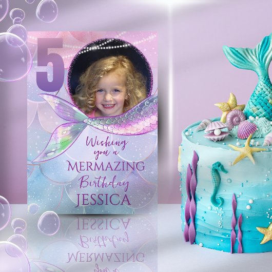 Mermaid One Photo 5th Birthday Card Karte