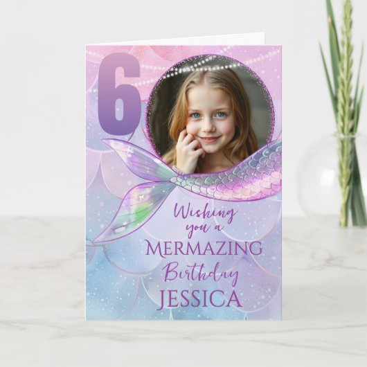 Mermaid One Photo 6th Birthday Card Karte (Vorderseite)