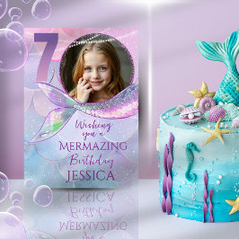 Mermaid One Photo 7th Birthday Card Karte
