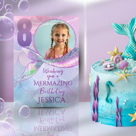 Mermaid One Photo 8th Birthday Card Karte