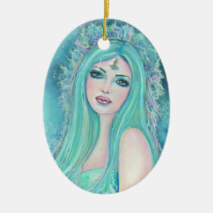 Mermaid one with the sea art by Renee Lavoie  Keramik Ornament