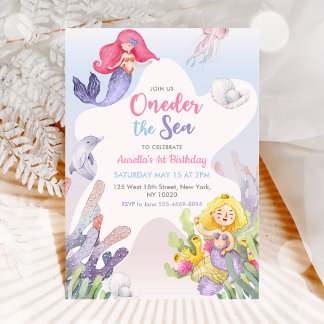 Mermaid Oneder Sea 1. Geburtstag Party Einladung