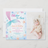 Mermaid Oneder Sea 1. Geburtstag Party Foto Einladung (Vorderseite)