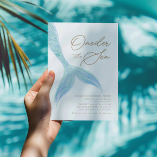 Mermaid Oneder Sea Girls Blue Birthday Einladung