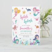 Mermaid Oneder The Sea 1st Birthday Invitation Einladung (Stehend Vorderseite)