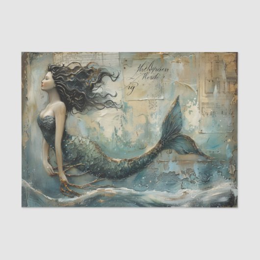 MERMAID PAINTING DISTRESSEITE GEMISCHTE MEDIENDECO SEIDENPAPIER (Vorderseite)