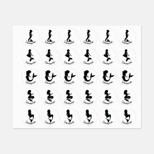 Mermaid Party Black Labels Etiketten (Blatt)