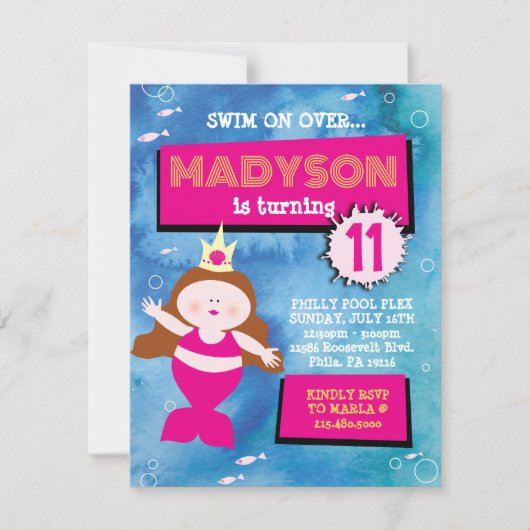 Mermaid Party Blue Gefärbte Krawatte Sea Life Gebu Einladung (Vorderseite)