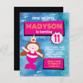 Mermaid Party Blue Gefärbte Krawatte Sea Life Gebu Einladung (Vorne/Hinten)