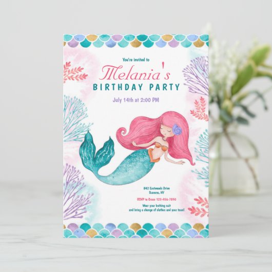 Mermaid Party Einladung (Stehend Vorderseite)