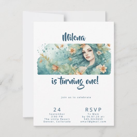 Mermaid Party Einladung Geburtstagsmädchen (Vorderseite)