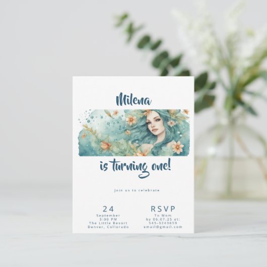 Mermaid Party Einladung Geburtstagsmädchen (Stehend Vorderseite)