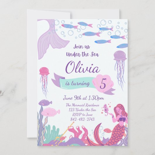 Mermaid Party Einladung, Mermaid Birthday Invite Einladung (Vorderseite)