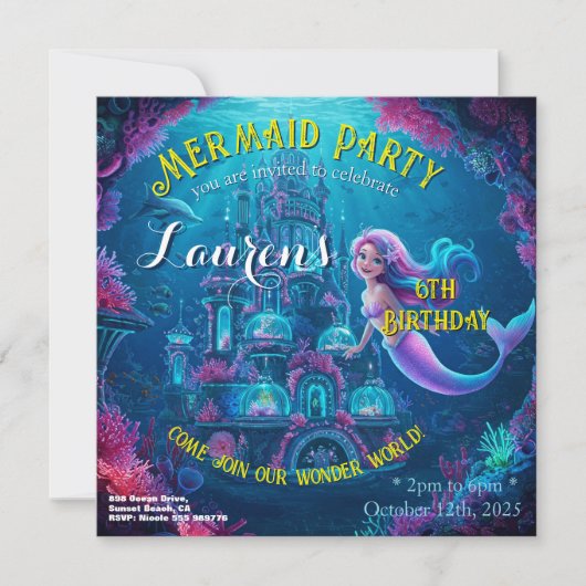 Mermaid Party - Einladung zum Geburtstag (Vorderseite)