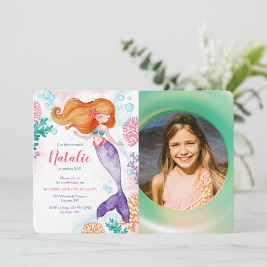 Mermaid Party Foto Einladung (Stehend Vorderseite)