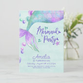Mermaid Party Jegliches Alter Meerjungfrau Schwanz Einladung (Stehend Vorderseite)