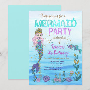 Mermaid Party Lila Aquamariner Glitzer Geburtstag Einladung