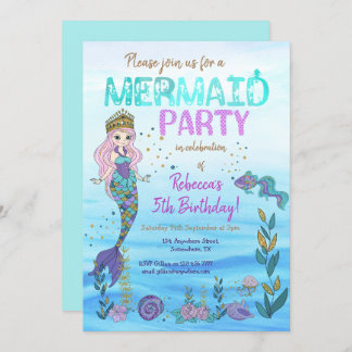Mermaid Party Lila Aquamariner Glitzer Geburtstag Einladung