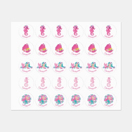 Mermaid Party Lila Blume Labels Etiketten (Blatt)