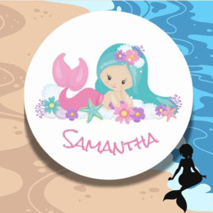 Mermaid Party Lila Classic Round Aufkleber