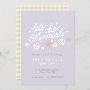 Mermaid Party Lilac & Gingham Girls Geburtstag Einladung