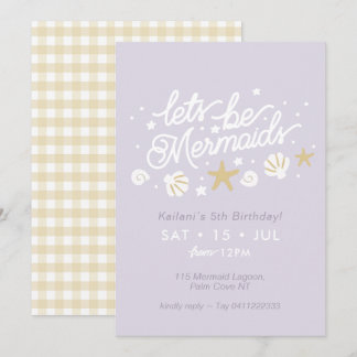 Mermaid Party Lilac & Gingham Girls Geburtstag Einladung