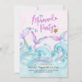 Mermaid Party Ocean Waves Pink Birthday Einladung (Vorderseite)
