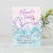 Mermaid Party Ocean Waves Pink Birthday Einladung (Stehend Vorderseite)