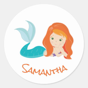 Mermaid Party Orange Classic Round Aufkleber
