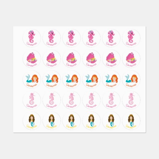 Mermaid Party Orange Labels Etiketten (Blatt)