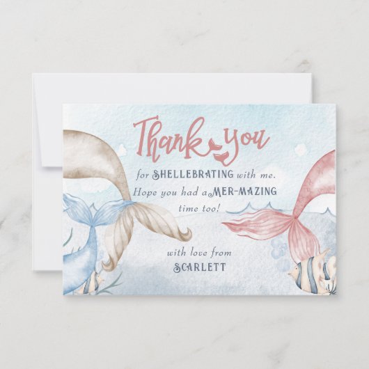 Mermaid-Party Personalisiert mit Mermaid-Kanonen Dankeskarte (Vorderseite)
