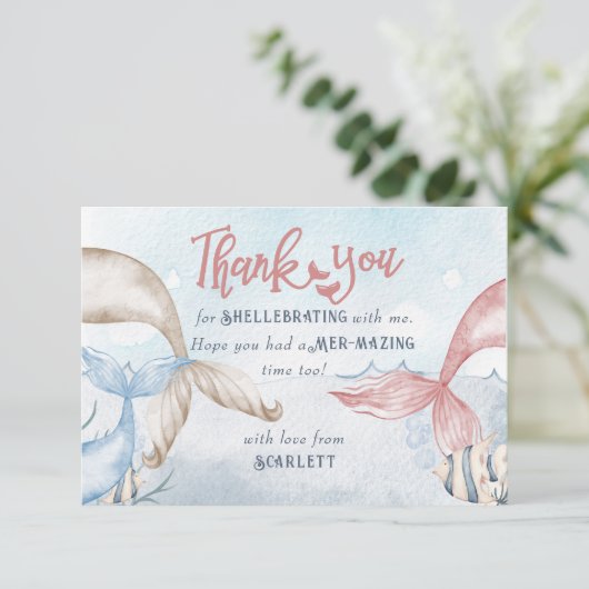 Mermaid-Party Personalisiert mit Mermaid-Kanonen Dankeskarte (Stehend Vorderseite)