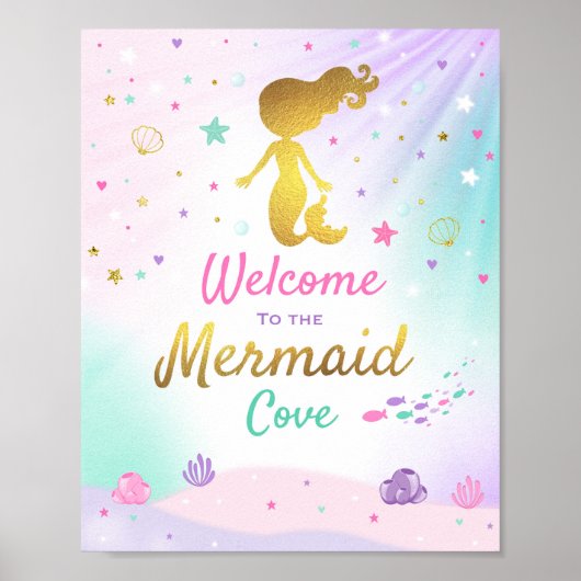 Mermaid Party Sign Willkommen in der Meerjungfrau Poster (Vorne)