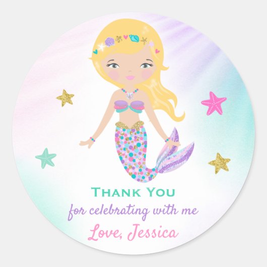 Mermaid Party Sticker Tag Mermaid Gastgeschenk (Vorderseite)