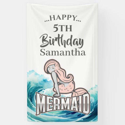 MERMAID PARTY Surf Pink Theme Banner (Vertikal)