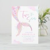 Mermaid Party Two Sea Mermaid 2. Geburtstag Einladung (Stehend Vorderseite)