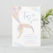 Mermaid Party Two Sea Mermaid 2. Geburtstag Einladung (Stehend Vorderseite)