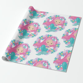 Mermaid Party Weißes Lila Umschlagpapier Geschenkpapier