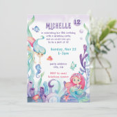 Mermaid Pastel Watercolor Birthday Invitation Einladung (Stehend Vorderseite)