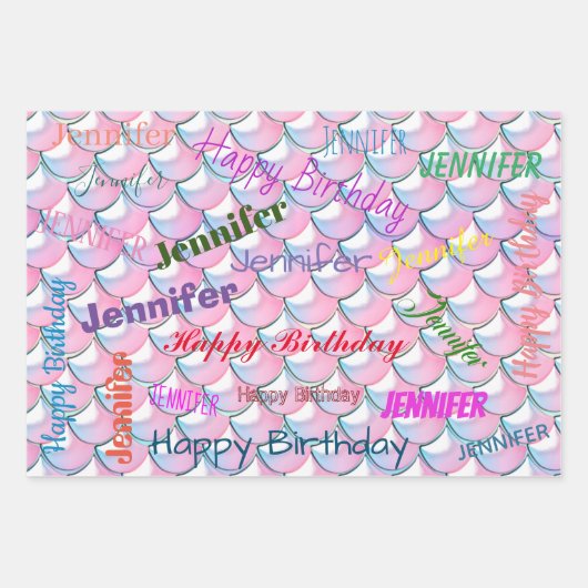 Mermaid Pattern Birthday Girly Individuelle Name P Geschenkpapier Set (Vorderseite 3)