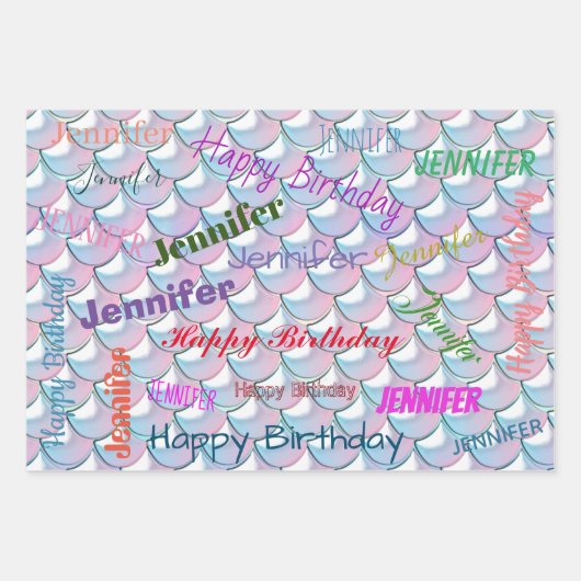 Mermaid Pattern Birthday Girly Individuelle Name P Geschenkpapier Set (Vorderseite 2)
