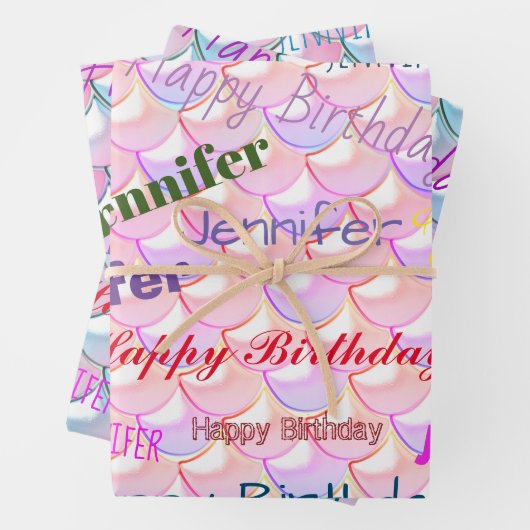 Mermaid Pattern Birthday Girly Individuelle Name P Geschenkpapier Set (Beispiel)