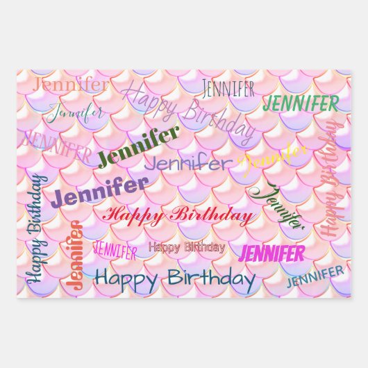 Mermaid Pattern Birthday Girly Individuelle Name P Geschenkpapier Set (Vorderseite)